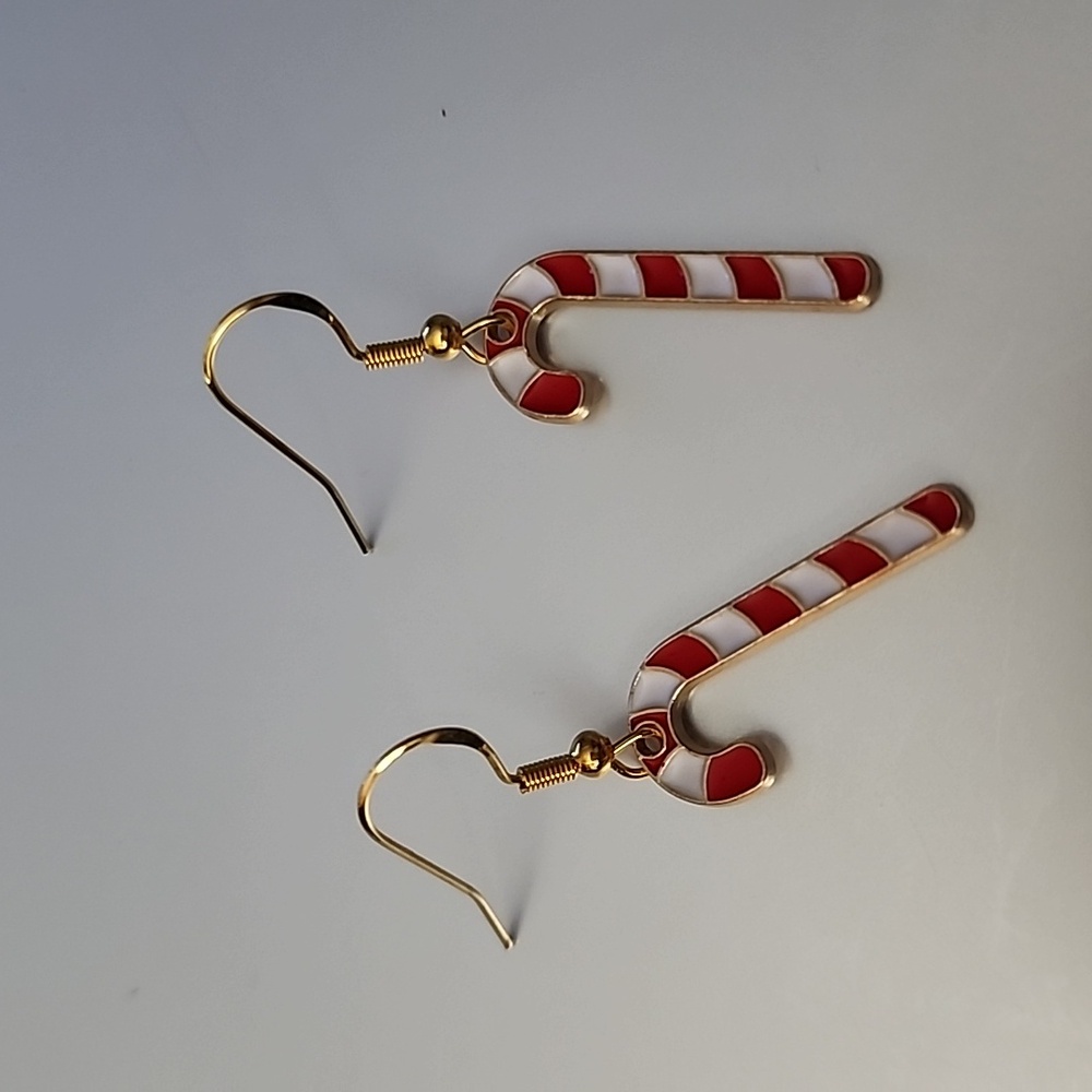 Tibeten metal  Candy Cane earrings 925 French Hook Post